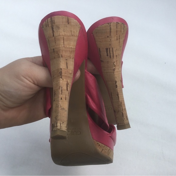 Guess Pink Heels Platform Fashionable Statement Shoes Cork and Genuine Leather - Picture 2 of 8